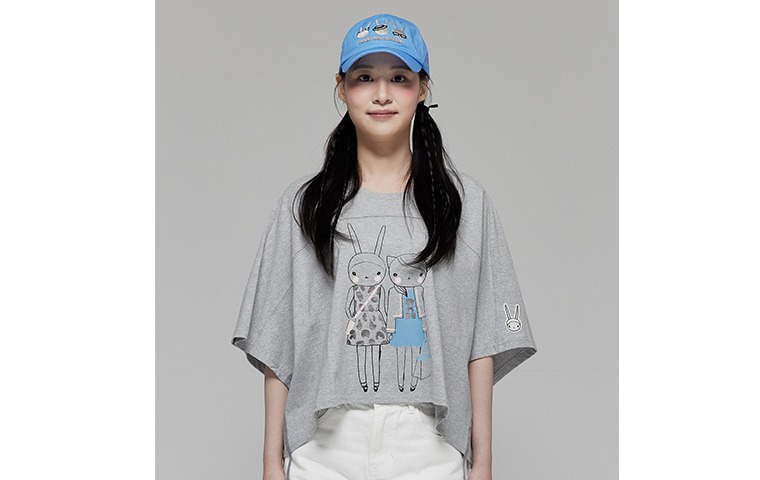 여성 돌먼소매 오버핏 반팔 티셔츠/FS7WT38W M-GRAY